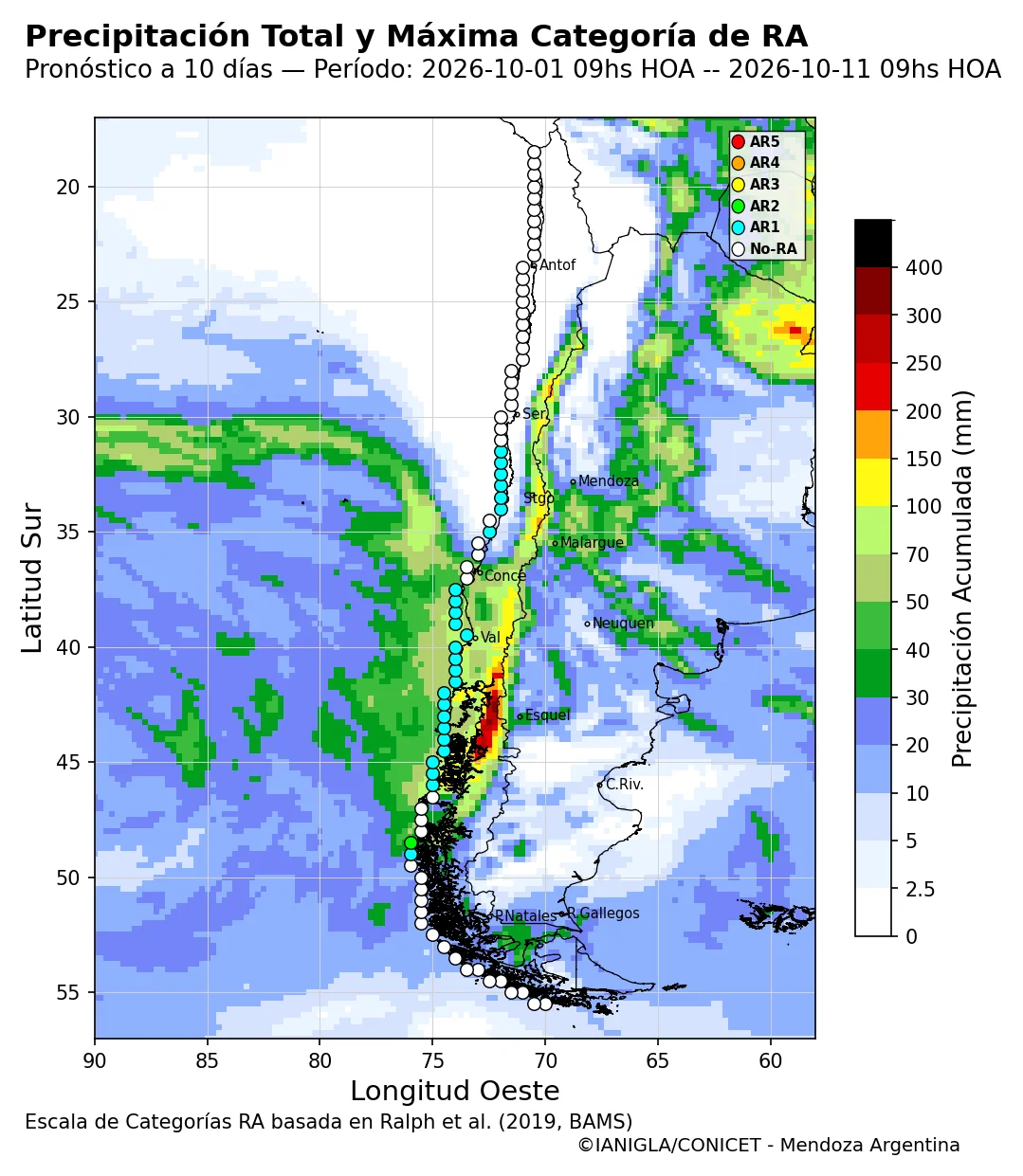 F2 — Precipitación acumulada y categoría RA